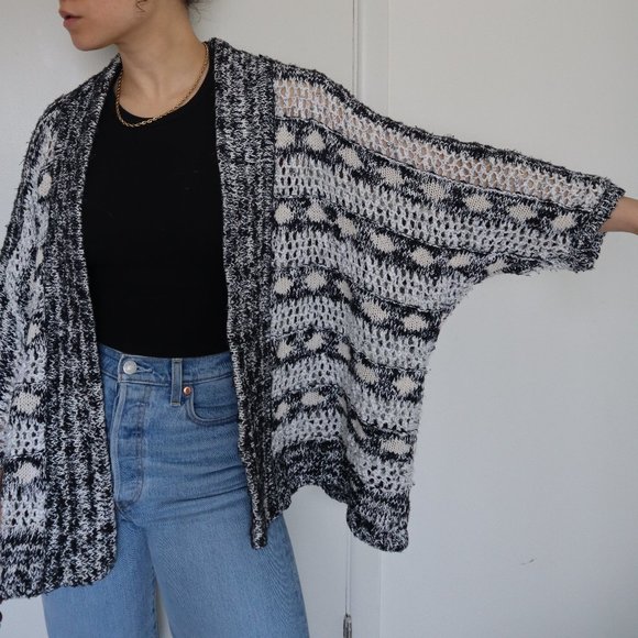 F21 Oversized Cardigan Sweater Black & White Small - Picture 2 of 10